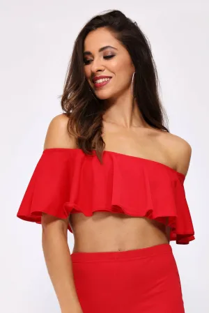 Red Frill Bardot Crop Top Red Frill Bardot Crop Top